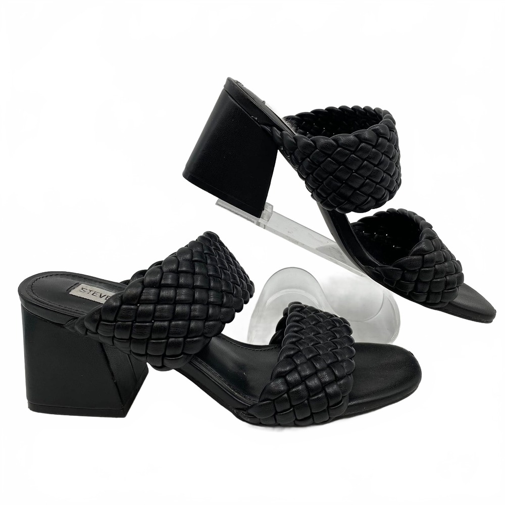 Steve Madden Black Woven Strap Heeled Sandals | Women’s US7